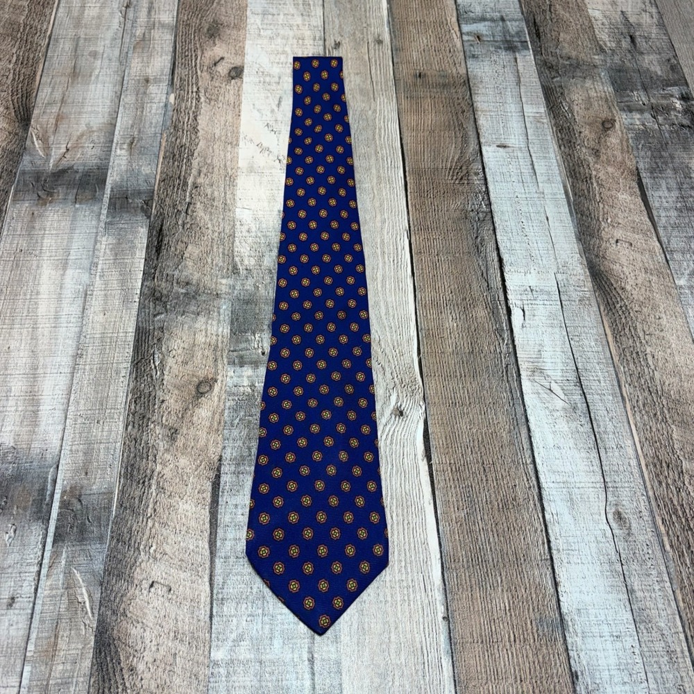 *Polo Ralph Lauren Tie Mens Navy Blue Silk Geometric Medallion Vintage Italy